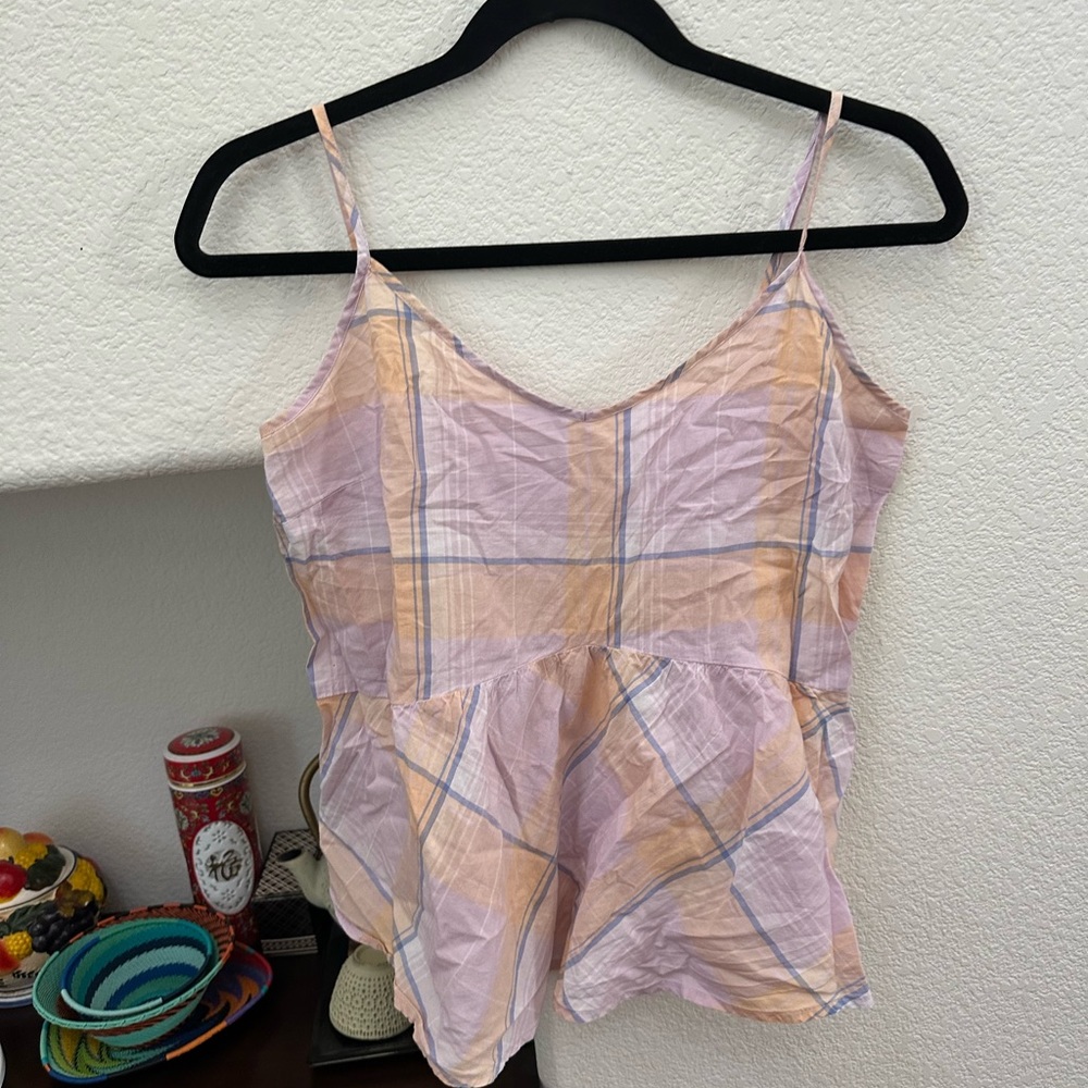 old navy pastel plaid babydoll tank top